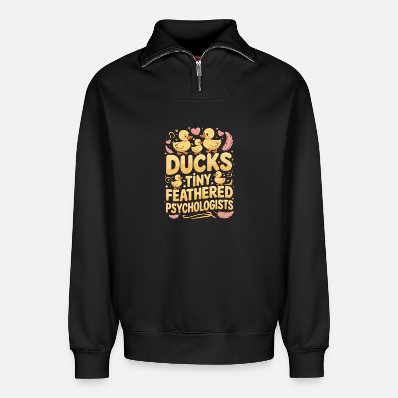  Ducks Tiny Feathered Psychologists Lustiger Enten - Relaxed Unisex Organic Half Zip Sweatshirt – von SPREAD - Schwarz