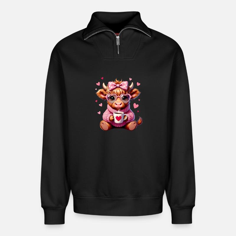 Süßes Liebes Kaffee Kälbchen Mit Herz - Relaxed Unisex Organic Half Zip Sweatshirt – von SPREAD - Schwarz