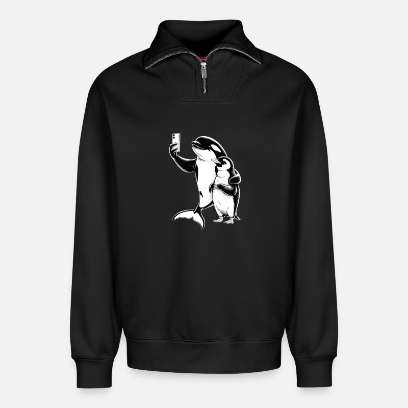 Orques et phoque - Sweat unisexe décontracté en coton biologique à demi-zip – de SPREAD - noir