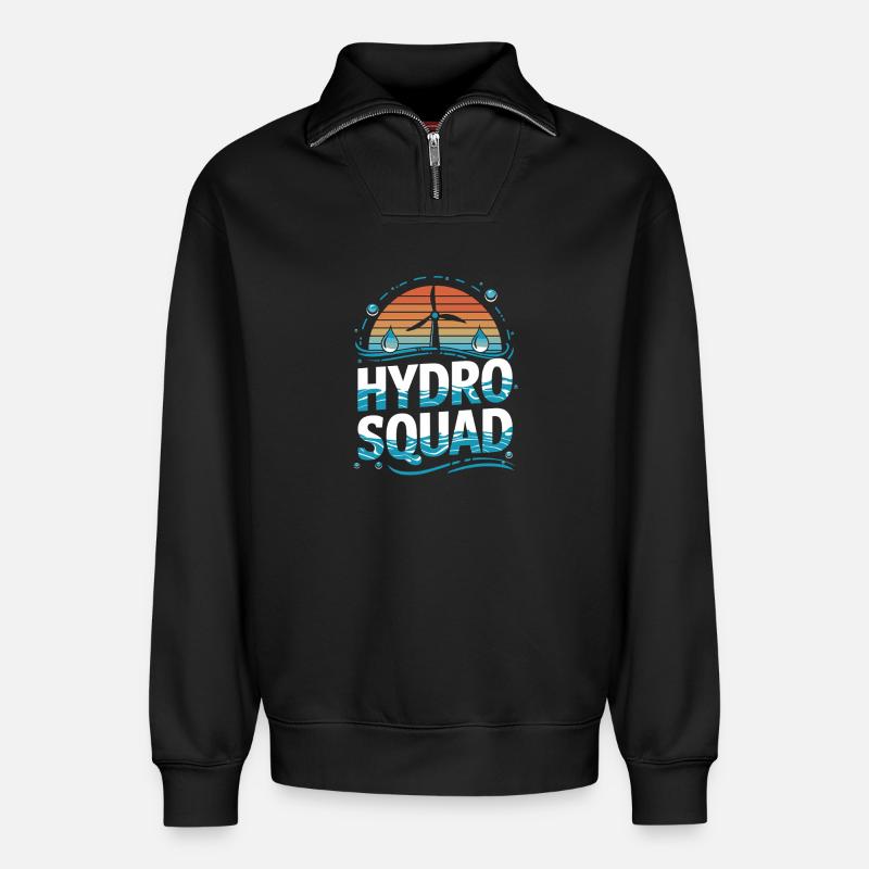 Hydro Squad Renewable Energy Hydropower - Relaxed Unisex Organic Half Zip Sweatshirt – by SPREAD - black