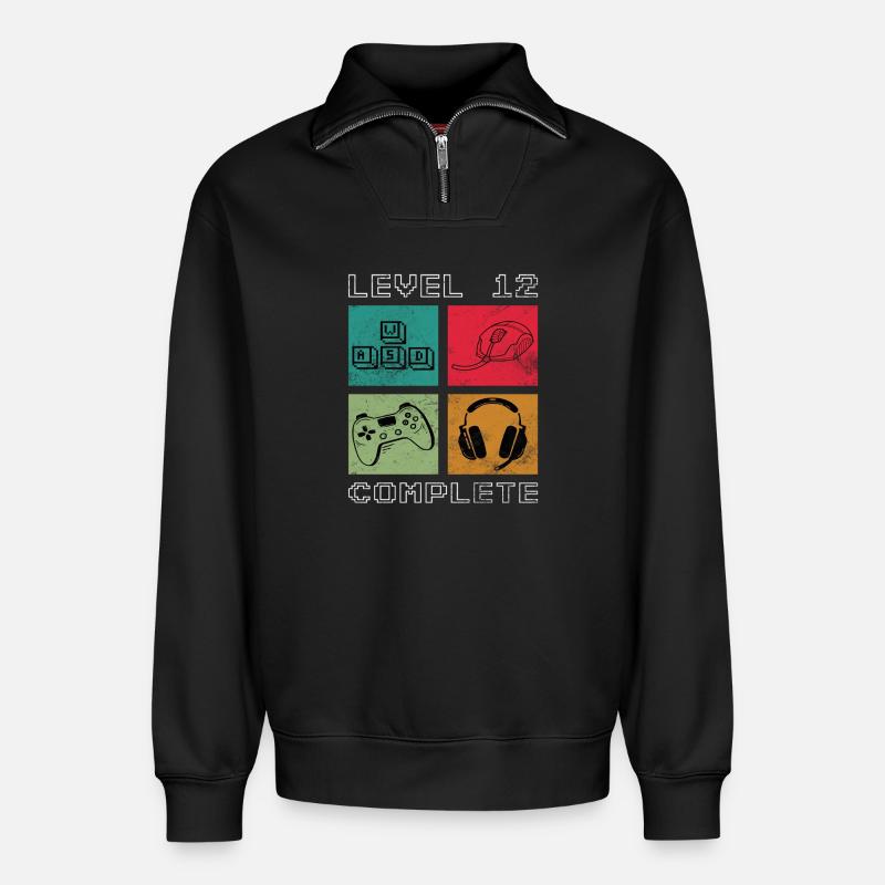 Level 12 abgeschlossen - Relaxed Unisex Organic Half Zip Sweatshirt – von SPREAD - Schwarz