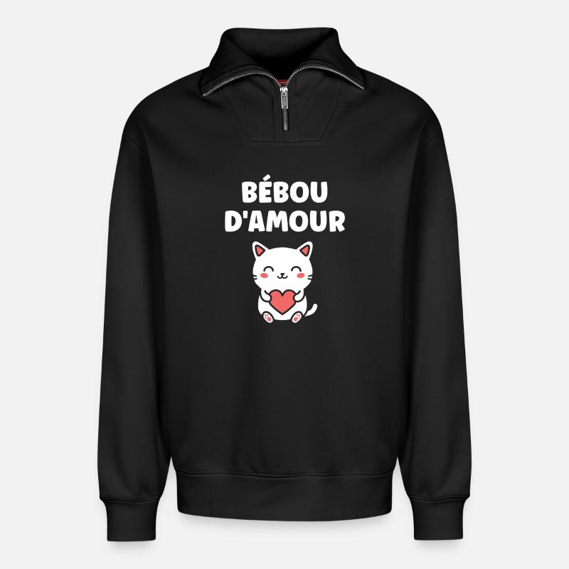 Liebe Beboo Katzenherz - Relaxed Unisex Organic Half Zip Sweatshirt – von SPREAD - Schwarz