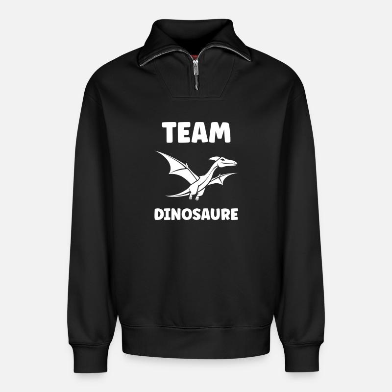 Fliegendes Dinosaurier-Team - Relaxed Unisex Organic Half Zip Sweatshirt – von SPREAD - Schwarz