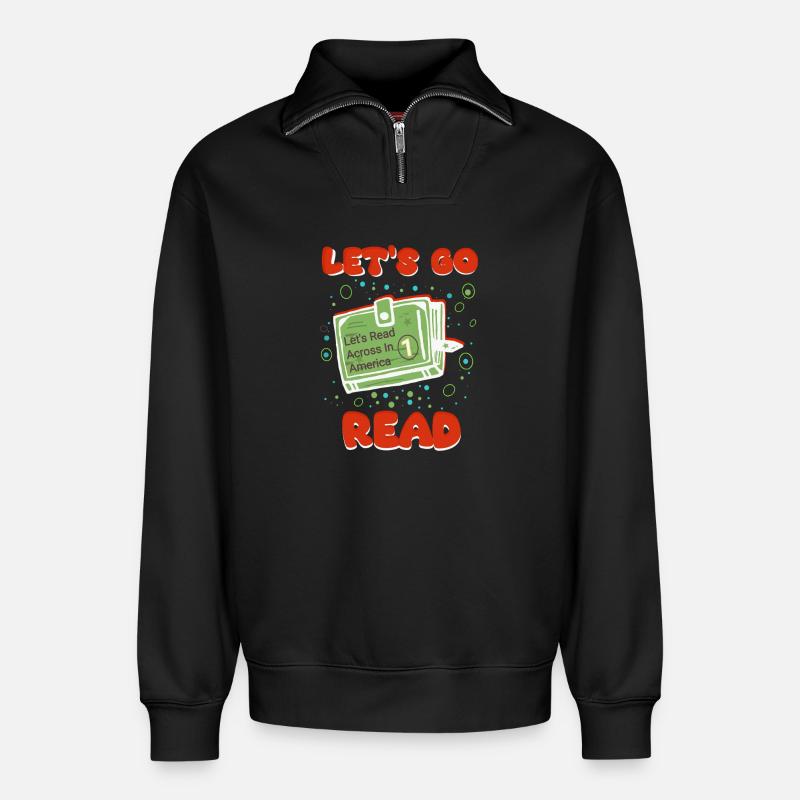 Lesen Sie Quer durch Amerika - Relaxed Unisex Organic Half Zip Sweatshirt – von SPREAD - Schwarz