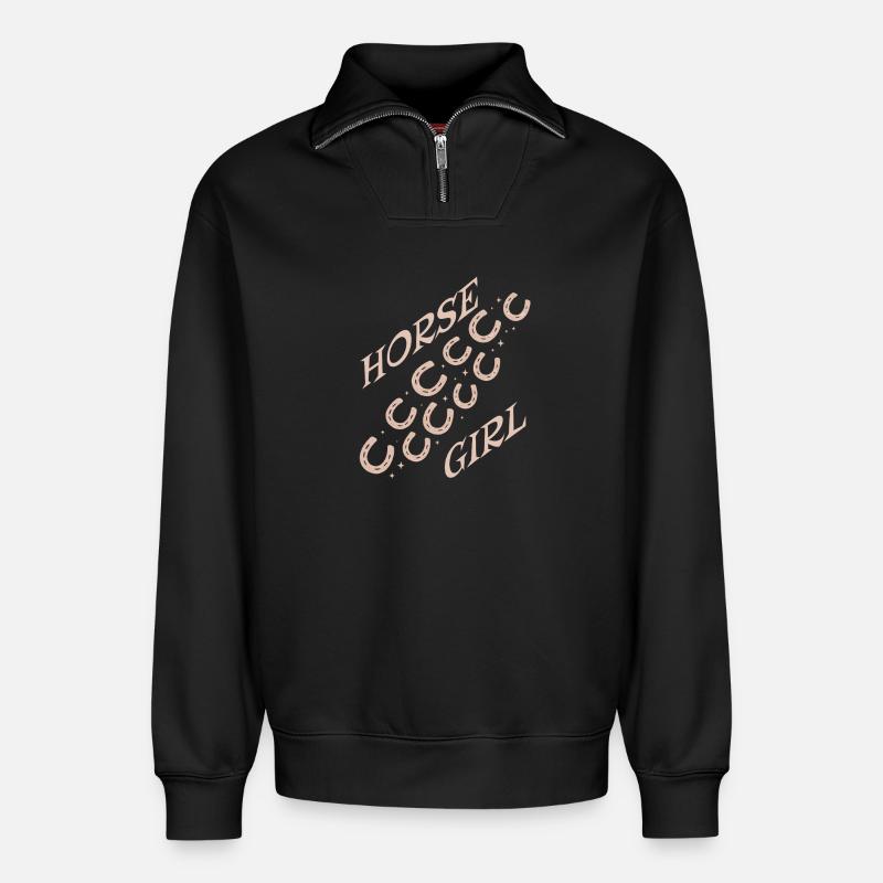Pferdemädchen Logo Diagonal Muster - Relaxed Unisex Organic Half Zip Sweatshirt – von SPREAD - Schwarz