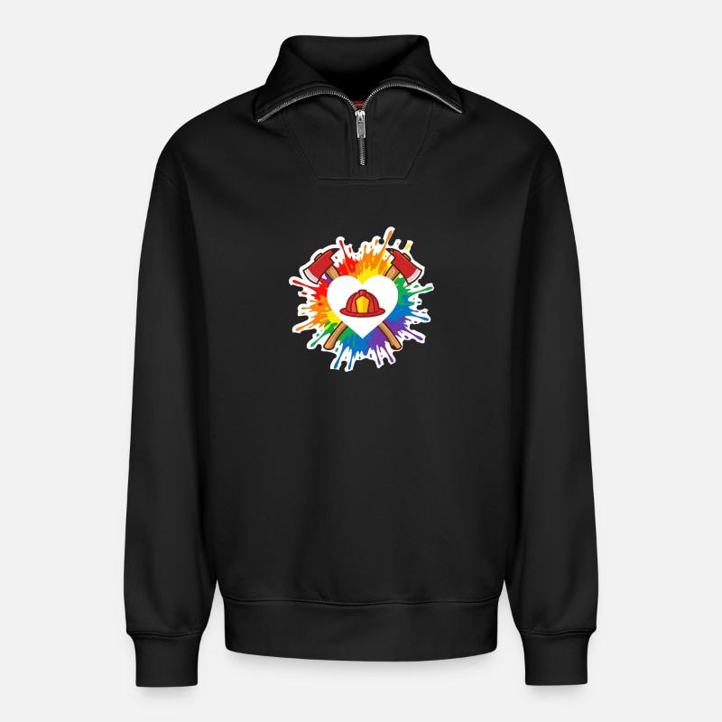 Feuerwehr Pride Herz Helm Regenbogen Axt - Relaxed Unisex Organic Half Zip Sweatshirt – von SPREAD - Schwarz