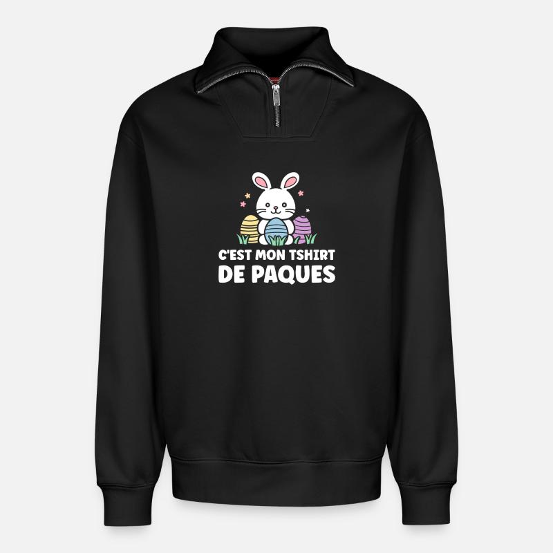HUMOUR-OSTERN - Relaxed Unisex Organic Half Zip Sweatshirt – von SPREAD - Schwarz