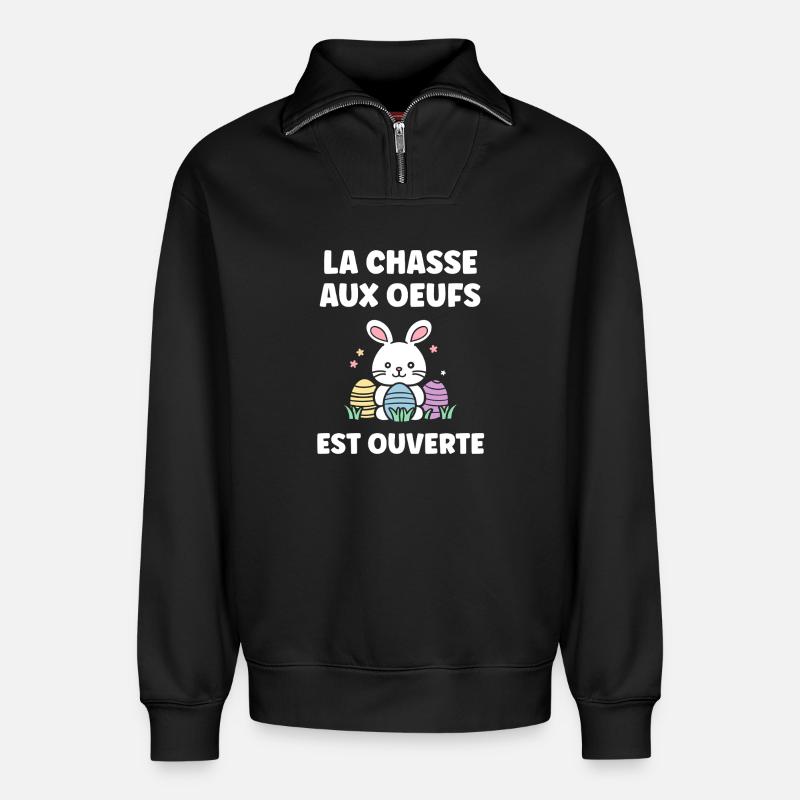 Eiersuche - Relaxed Unisex Organic Half Zip Sweatshirt – von SPREAD - Schwarz