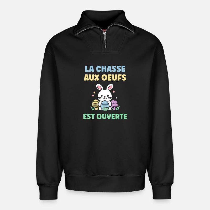 egg hunt - Relaxed Unisex Organic Half Zip Sweatshirt – by SPREAD - black