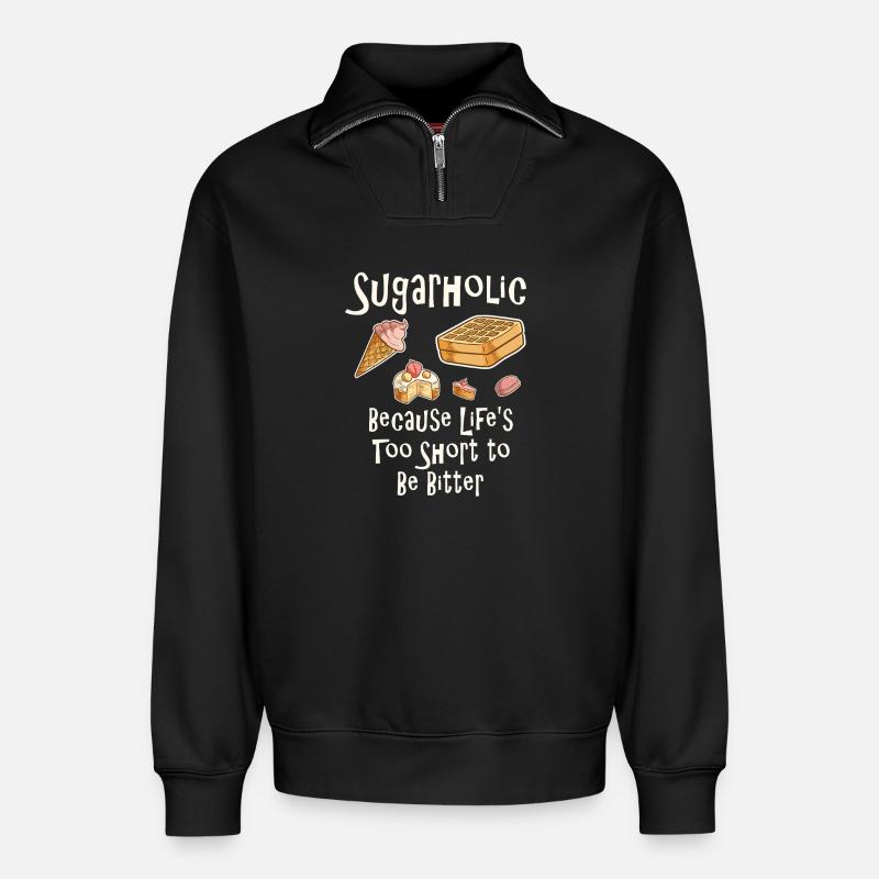 Sugarholic Dessert-Zitat-Tee - Relaxed Unisex Organic Half Zip Sweatshirt – von SPREAD - Schwarz