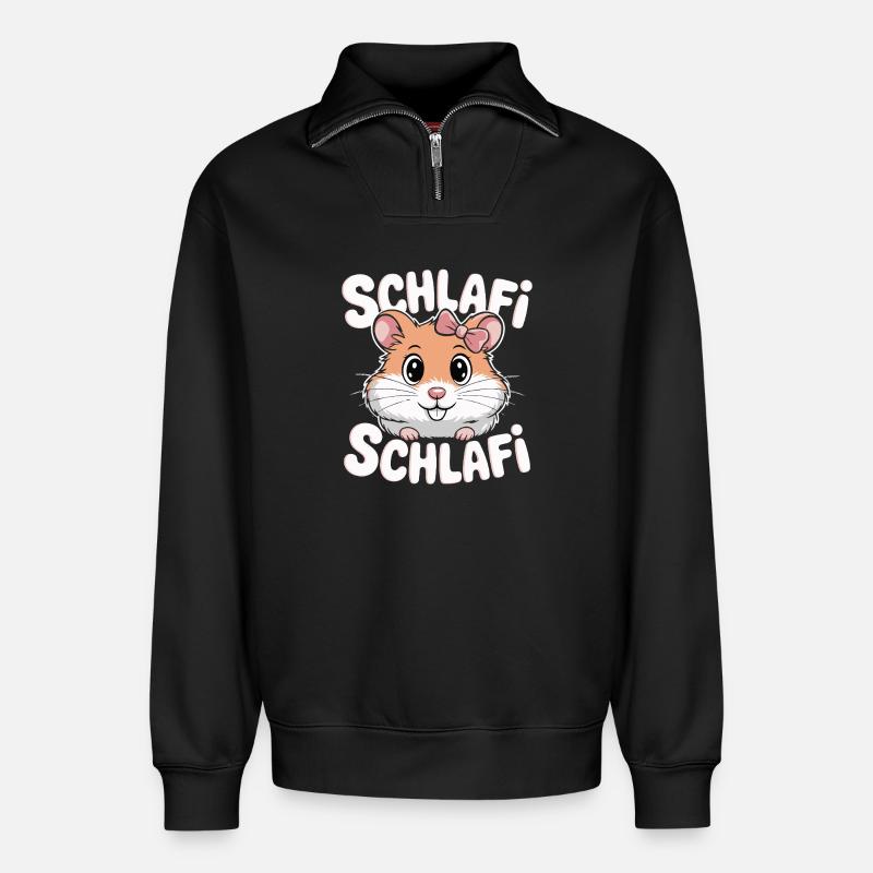 Schlafi Schlafi Hamster Design - Relaxed Unisex Organic Half Zip Sweatshirt – von SPREAD - Schwarz