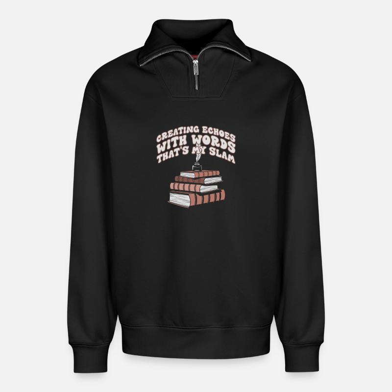 Echos durch Worte Slam-Stack - Relaxed Unisex Organic Half Zip Sweatshirt – von SPREAD - Schwarz