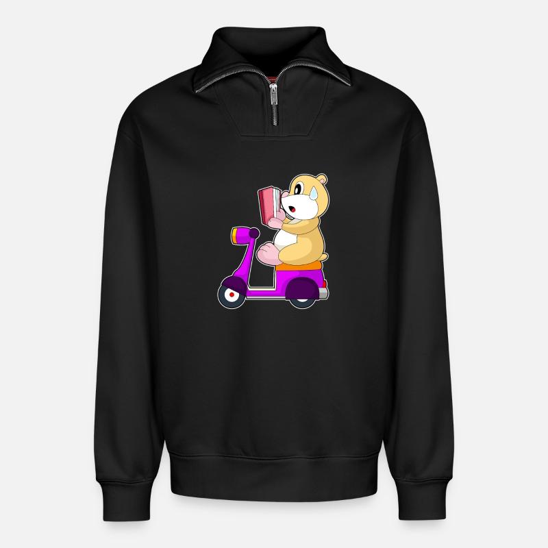 Trottinette de hamster - Sweat unisexe décontracté en coton biologique à demi-zip – de SPREAD - noir