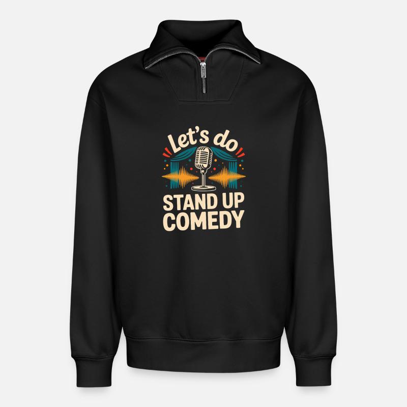 Lasst uns Stand-up Comedy - Relaxed Unisex Organic Half Zip Sweatshirt – von SPREAD - Schwarz