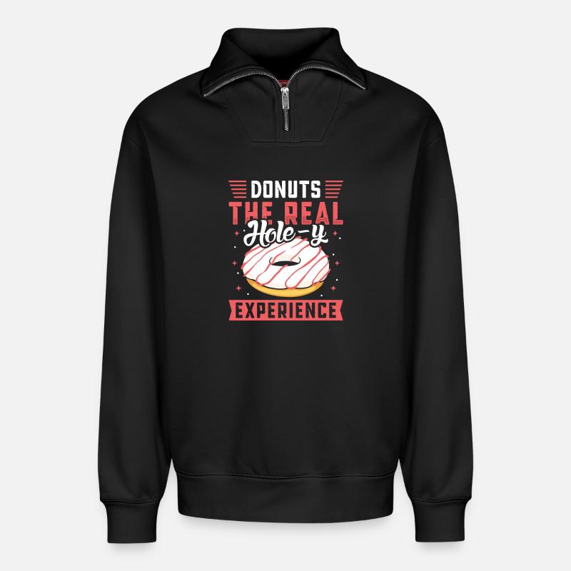 Restauration rapide en donuts - Sweat unisexe décontracté en coton biologique à demi-zip – de SPREAD - noir