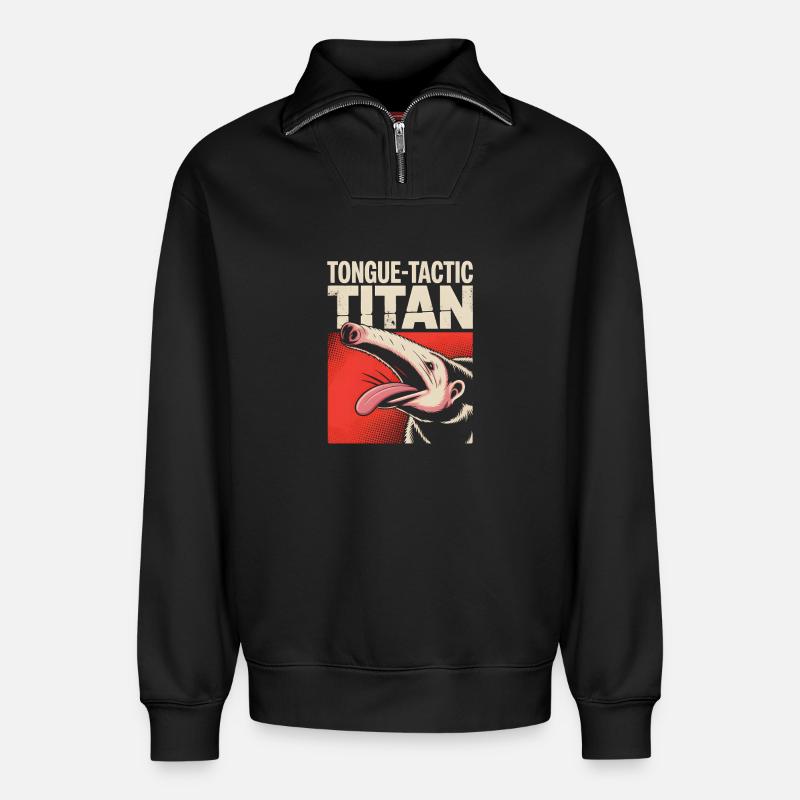 Zungen-Taktiker | Comic Ameisenbär - Relaxed Unisex Organic Half Zip Sweatshirt – von SPREAD - Schwarz