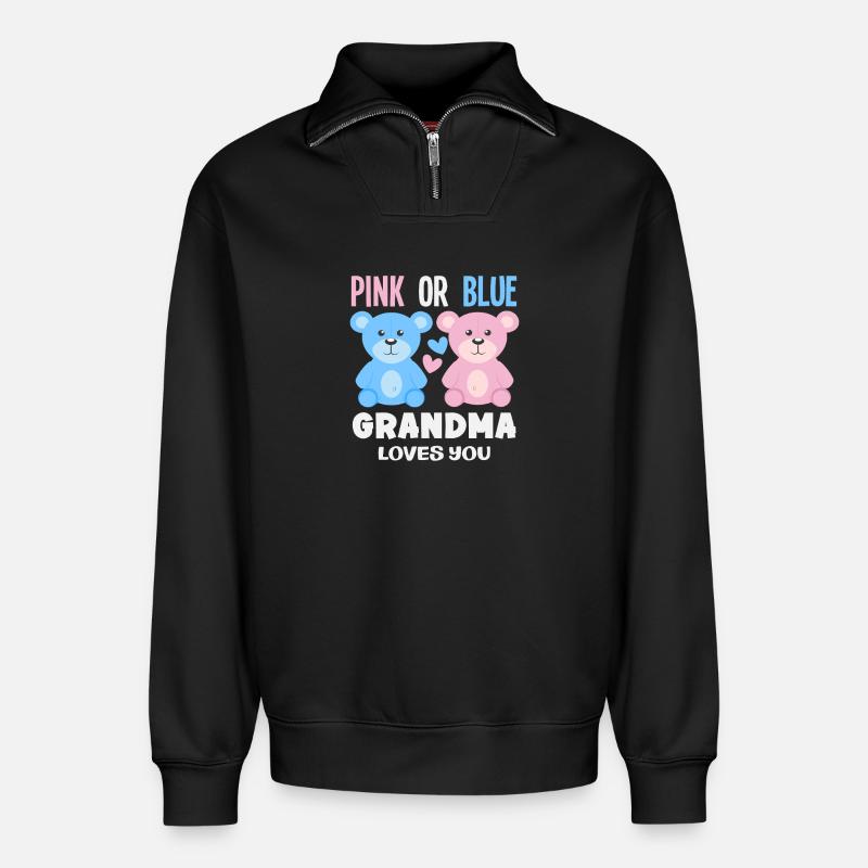 Pink Oder Blau Oma Liebt Dich - Relaxed Unisex Organic Half Zip Sweatshirt – von SPREAD - Schwarz