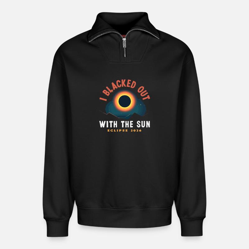 Solar eclipse 2026, August 12 - Relaxed Unisex Organic Half Zip Sweatshirt – by SPREAD - black