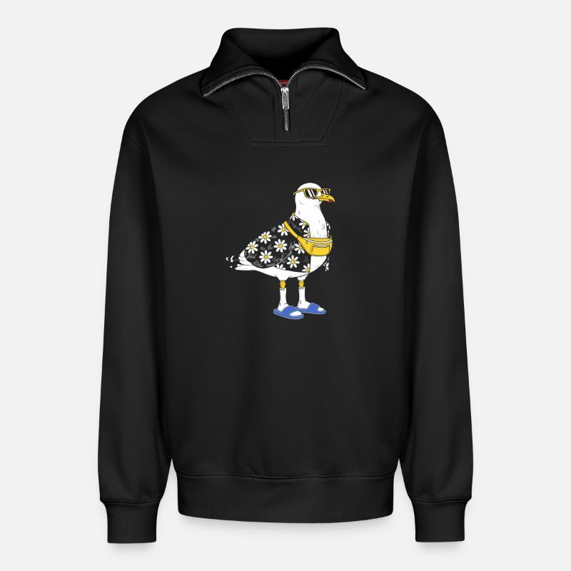 Gänseblümchen-Seemöwe im Sommerlook - Relaxed Unisex Organic Half Zip Sweatshirt – von SPREAD - Schwarz