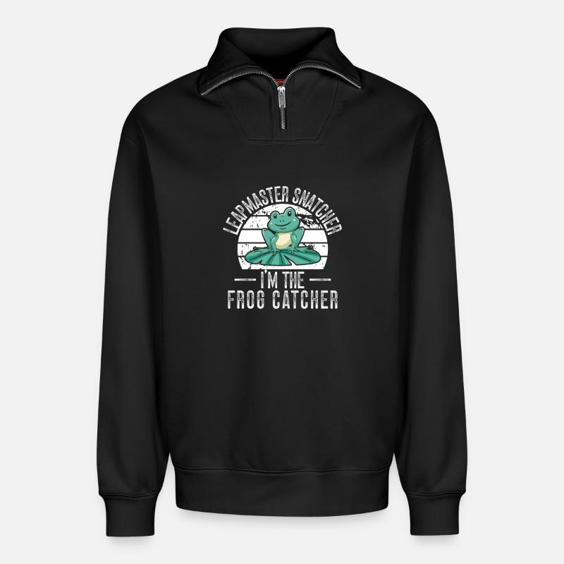 Frog Catcher Leapmaster Snatcher Frog - Relaxed Unisex Organic Half Zip Sweatshirt – von SPREAD - Schwarz