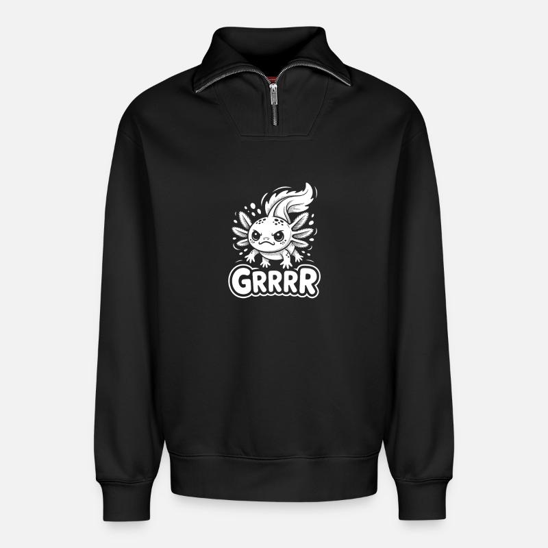 Grump Axolotl - Relaxed Unisex Organic Half Zip Sweatshirt – von SPREAD - Schwarz