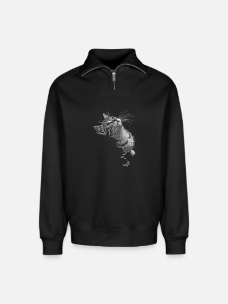 Graustufen Katzenschnurrer Blick - Relaxed Unisex Organic Half Zip Sweatshirt – von SPREAD - Schwarz