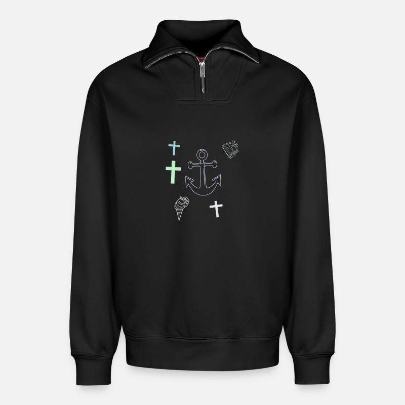  Anker Kreuz Eis maritim - Sweat unisexe décontracté en coton biologique à demi-zip – de SPREAD - noir
