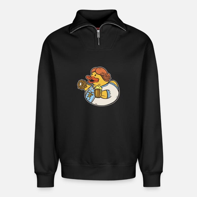 Ente, Bier & Breze – Bierzelt  - Relaxed Unisex Organic Half Zip Sweatshirt – von SPREAD - Schwarz