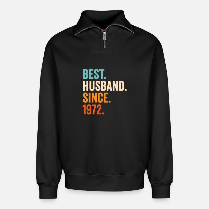 Bester Ehemann seit 1972 - Relaxed Unisex Organic Half Zip Sweatshirt – von SPREAD - Schwarz