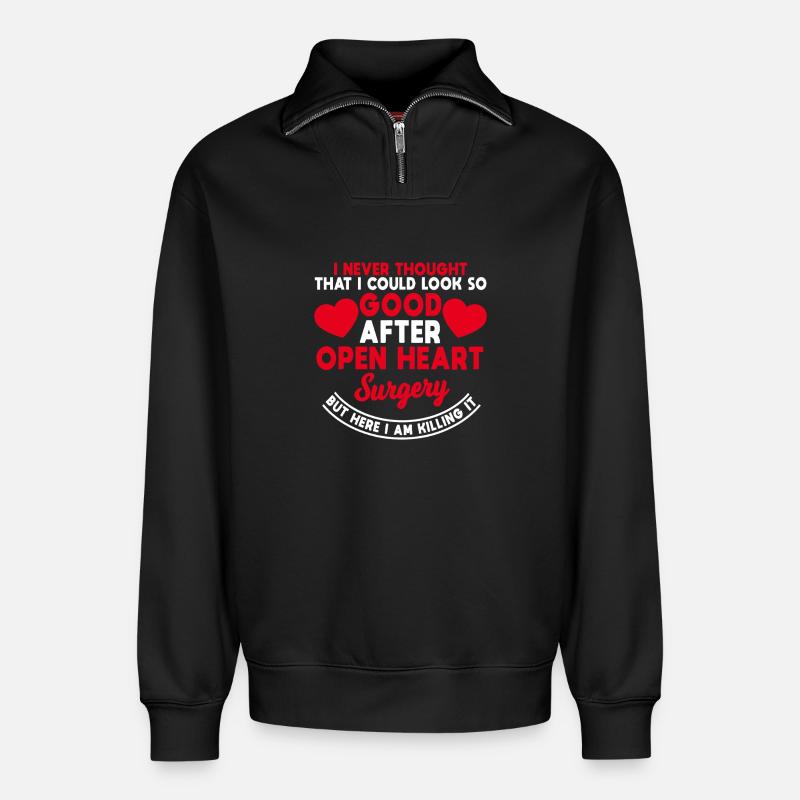 Open Heart Siegestee - Relaxed Unisex Organic Half Zip Sweatshirt – von SPREAD - Schwarz