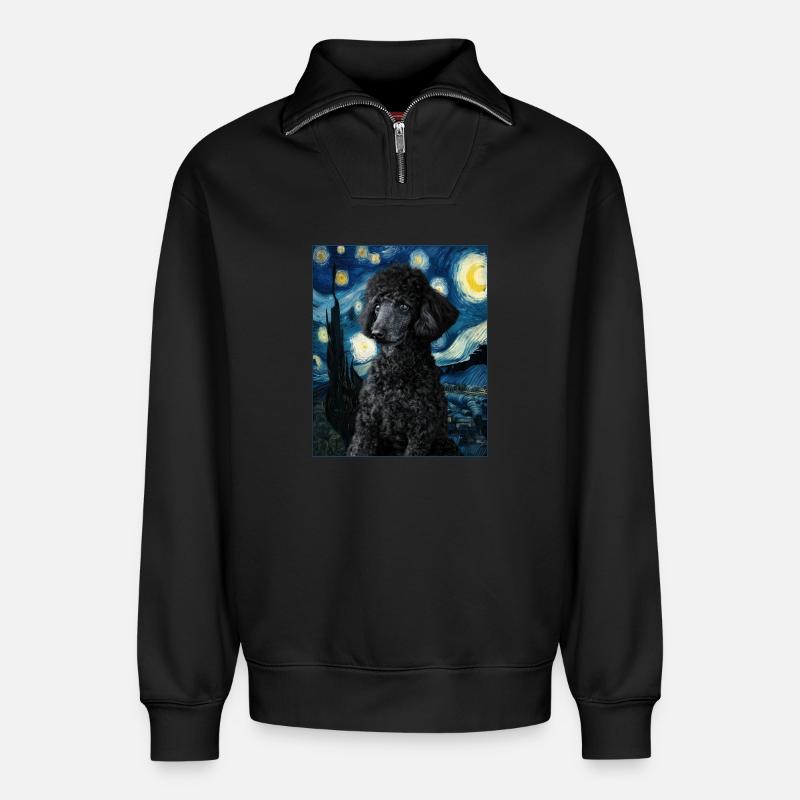 Caniche - Sweat unisexe décontracté en coton biologique à demi-zip – de SPREAD - noir