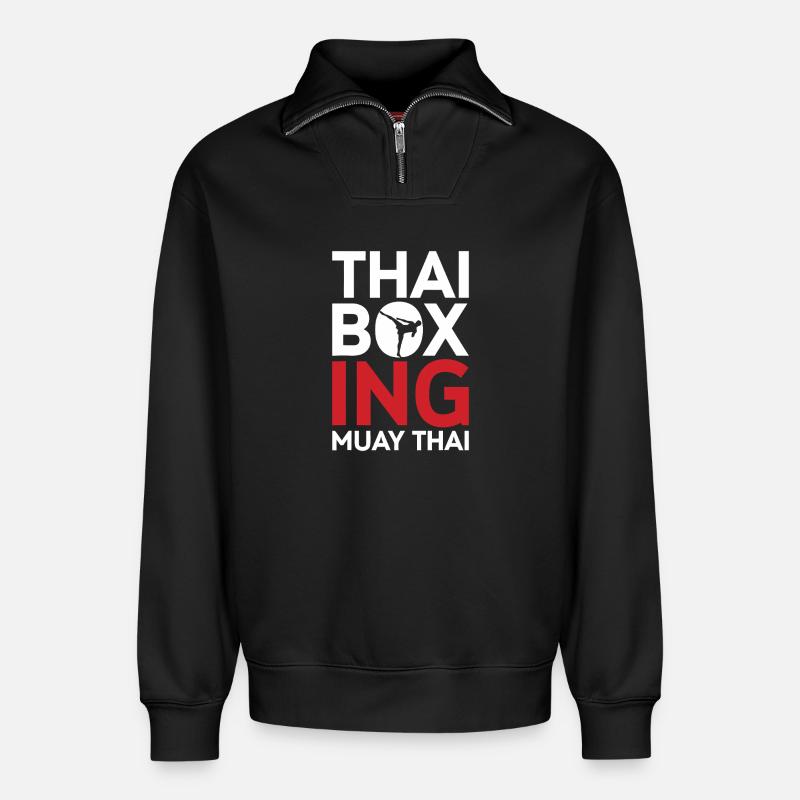 Thai-Boxen-Muay-Thai-Emblem - Relaxed Unisex Organic Half Zip Sweatshirt – von SPREAD - Schwarz