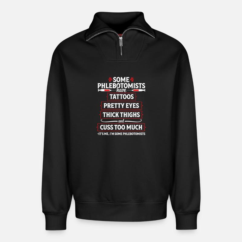 Phlebotomist-Tattoos & Oberschenkel-T-Shirt - Relaxed Unisex Organic Half Zip Sweatshirt – von SPREAD - Schwarz