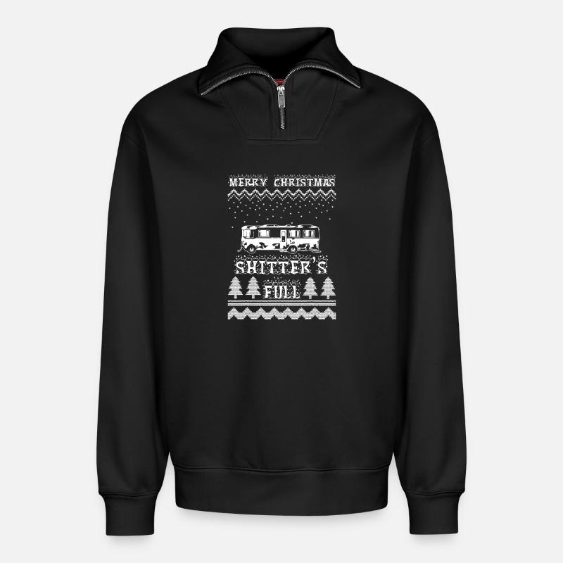 Retro Camper Winter-Strickszene - Relaxed Unisex Organic Half Zip Sweatshirt – von SPREAD - Schwarz