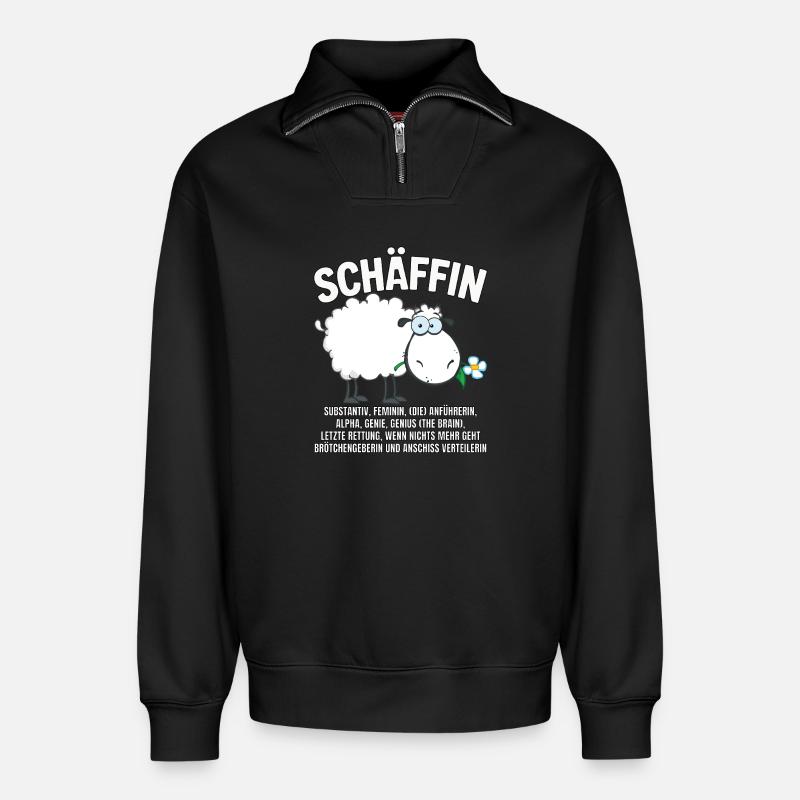 Schäffin - Alpha Schaf mit Sonnenbrille - Relaxed Unisex Organic Half Zip Sweatshirt – von SPREAD - Schwarz