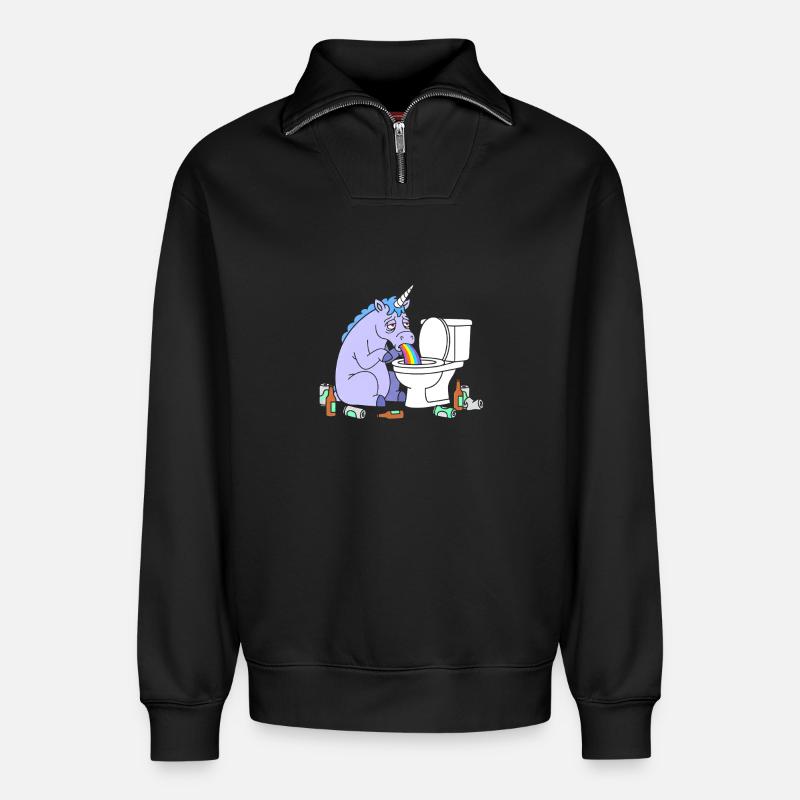 Klo Regenbogen Einhorn - Relaxed Unisex Organic Half Zip Sweatshirt – von SPREAD - Schwarz