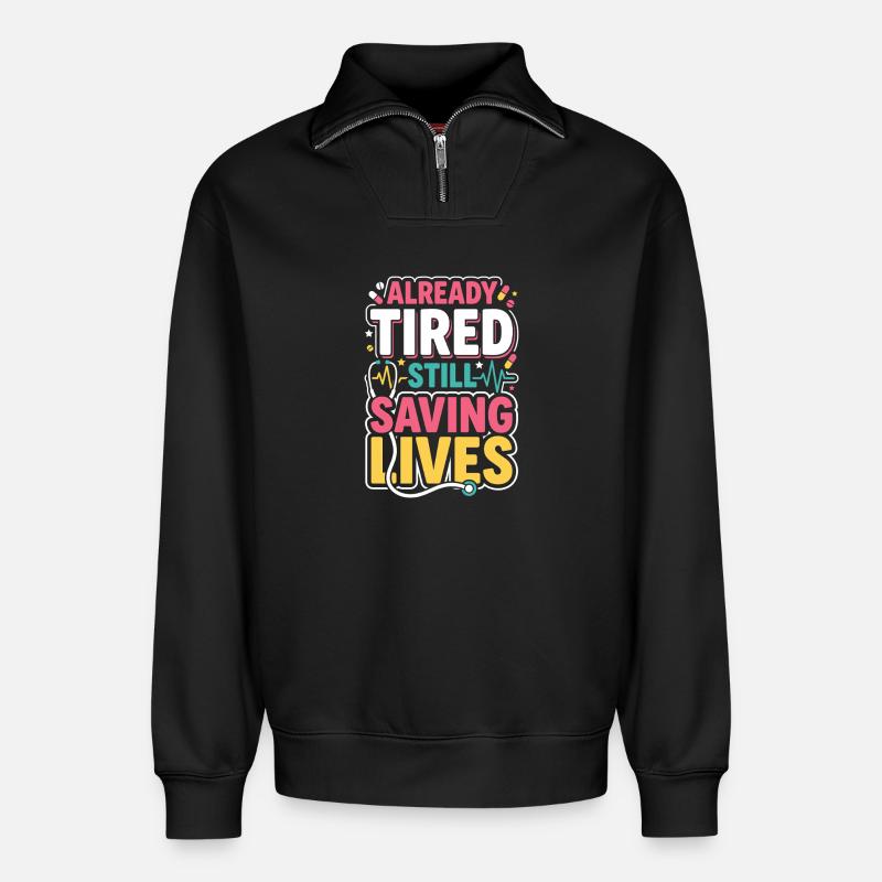 Nachtschicht-krankenschwester, Müde - Relaxed Unisex Organic Half Zip Sweatshirt – von SPREAD - Schwarz