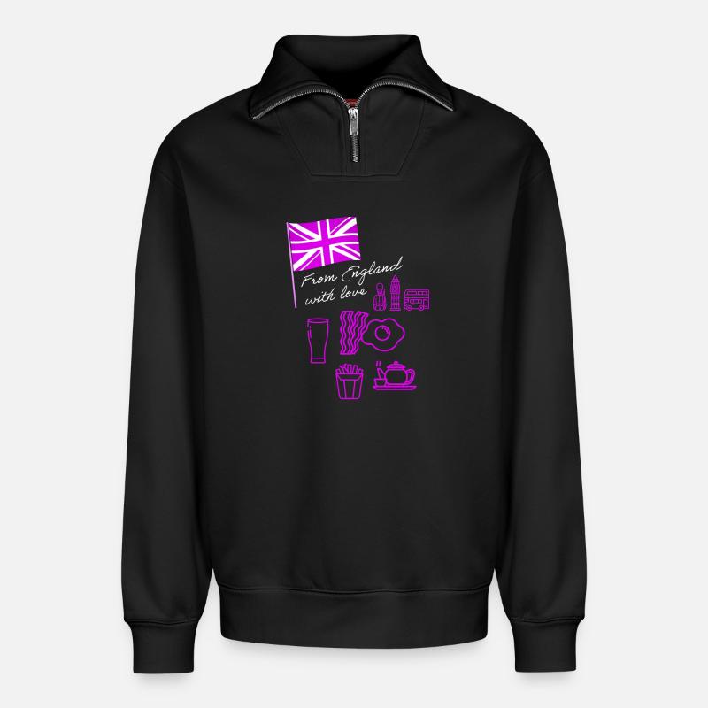 EXANGLIA (Lila + Weißer Text) - Relaxed Unisex Organic Half Zip Sweatshirt – von SPREAD - Schwarz