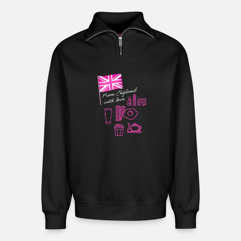 EXANGLIA (Pink + Weißer Text) - Relaxed Unisex Organic Half Zip Sweatshirt – von SPREAD - Schwarz