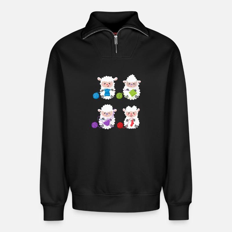 Lambs Knit Yarn Pals - Relaxed Unisex Organic Half Zip Sweatshirt – von SPREAD - Schwarz