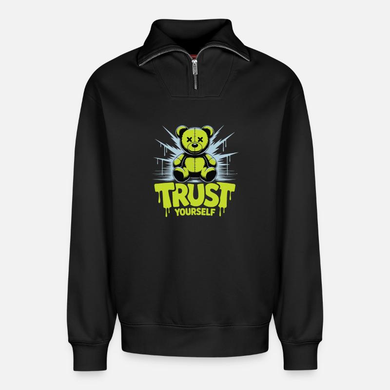 Vertrau dir selbst, Bärengraffiti - Relaxed Unisex Organic Half Zip Sweatshirt – von SPREAD - Schwarz