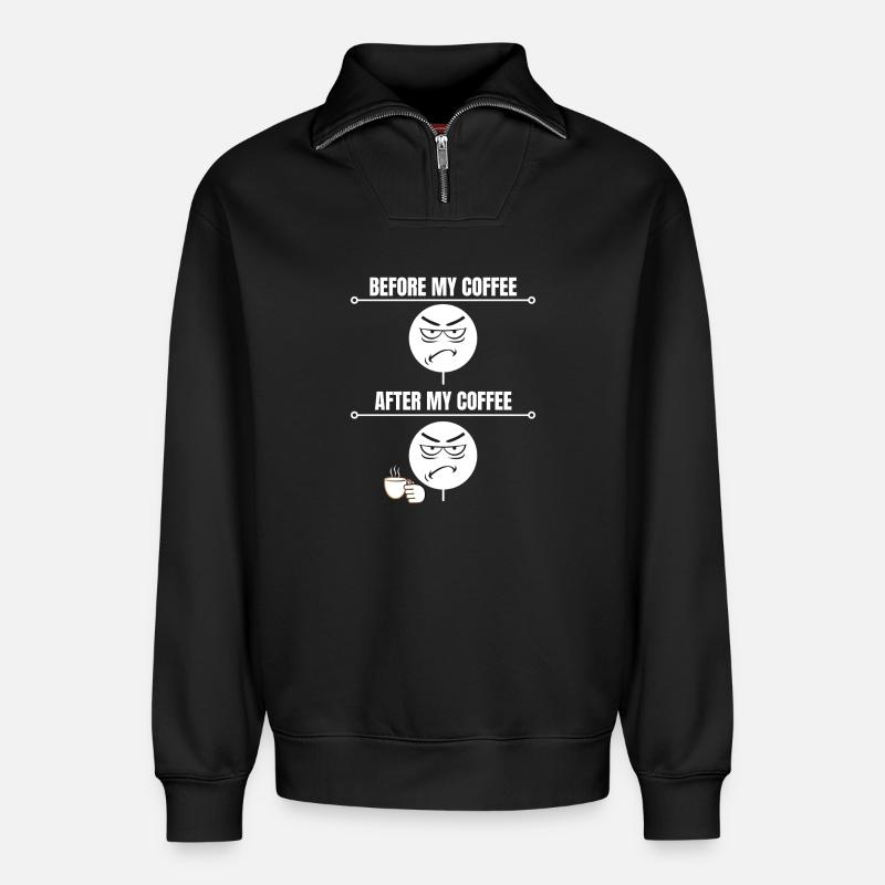 Mürrische Kaffeestimmung - Relaxed Unisex Organic Half Zip Sweatshirt – von SPREAD - Schwarz