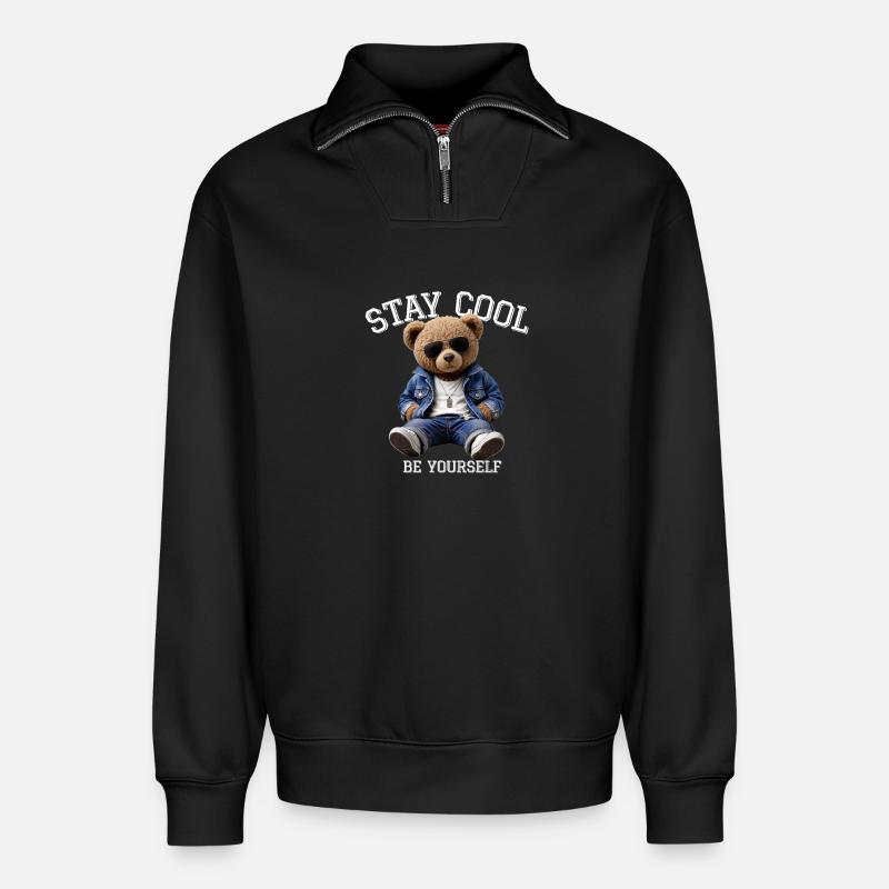 Stay Cool Be Yourself Teddy - Relaxed Unisex Organic Half Zip Sweatshirt – von SPREAD - Schwarz