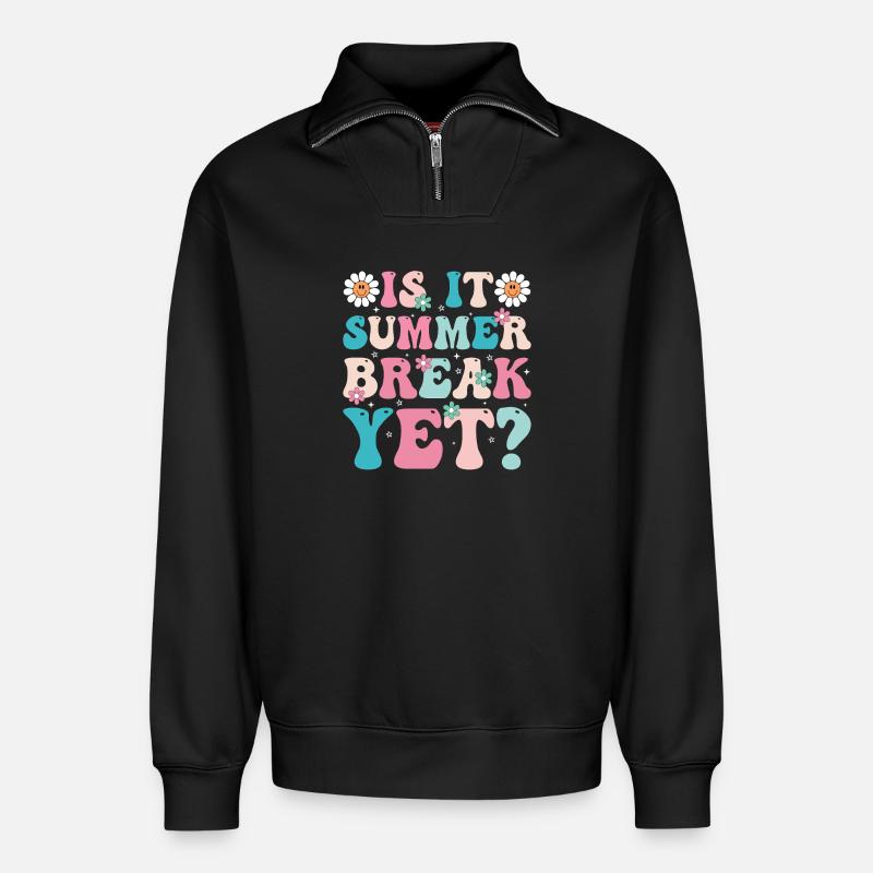 Sommerpause Retro-Blumen Schriftzug - Relaxed Unisex Organic Half Zip Sweatshirt – von SPREAD - Schwarz