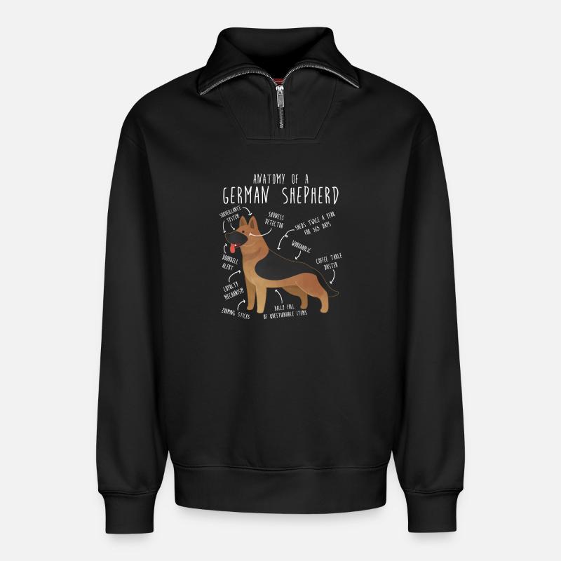 Anatomie des Deutschen Schäferhundes - Relaxed Unisex Organic Half Zip Sweatshirt – von SPREAD - Schwarz