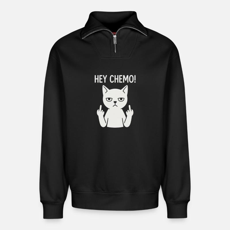 Sassy Chemo Support Cat - Relaxed Unisex Organic Half Zip Sweatshirt – by SPREAD - black