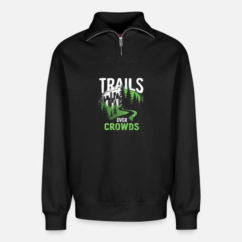 Trails Over Crowds Langsames Wandern - Relaxed Unisex Organic Half Zip Sweatshirt – von SPREAD - Schwarz