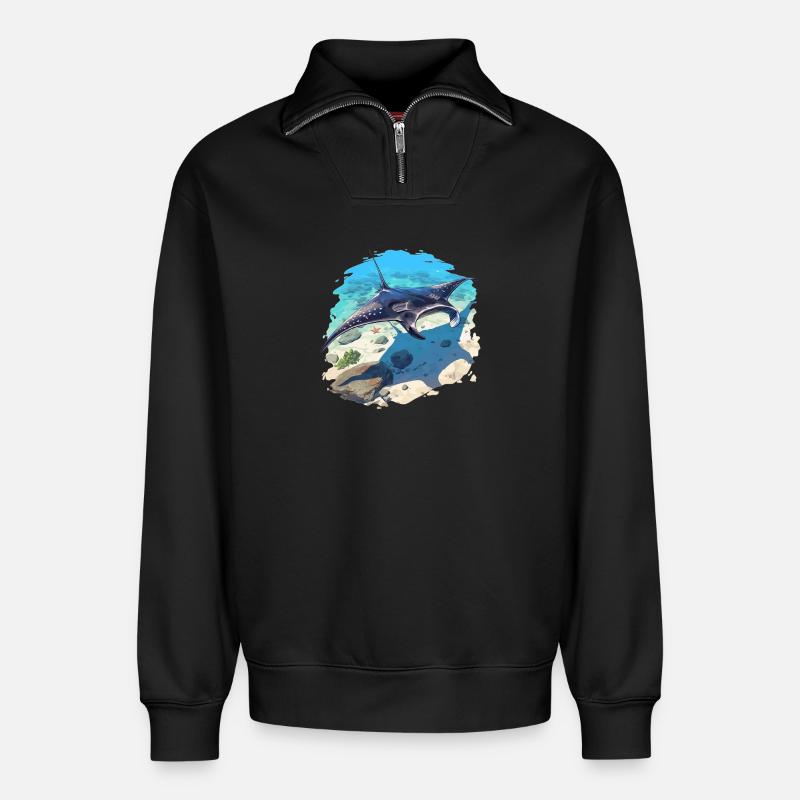Rays Manta Rays - Relaxed Unisex Organic Half Zip Sweatshirt – by SPREAD - black