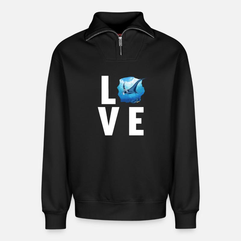 Rochen Mantarochen - Relaxed Unisex Organic Half Zip Sweatshirt – von SPREAD - Schwarz