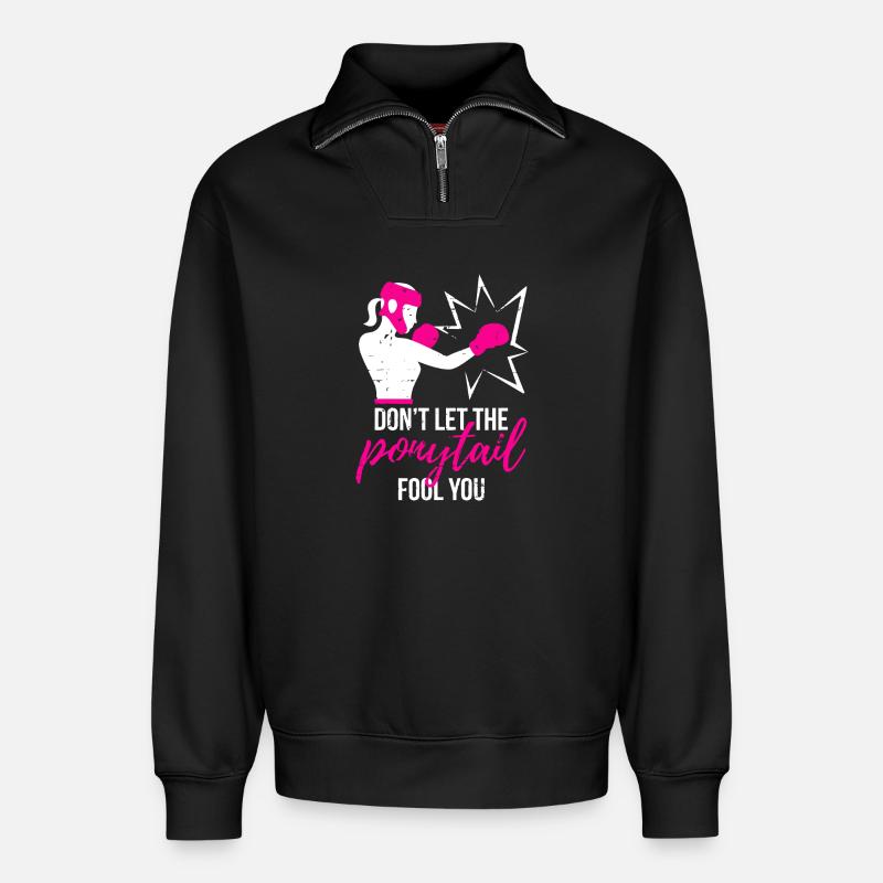 Punchy Ponytail Power - Relaxed Unisex Organic Half Zip Sweatshirt – von SPREAD - Schwarz